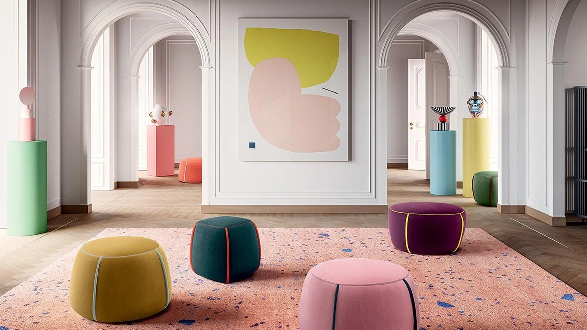 Pouf divertente, morbido e creativo in tessuto colorato sfoderabile Prince di Felis