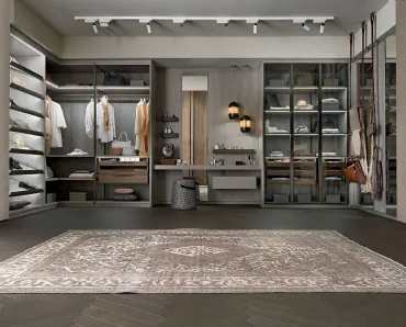 Cabina Armadio Life in legno massello Eucalipto Grigio Perla con ante in vetro e ampia toeletta di Arte Brotto