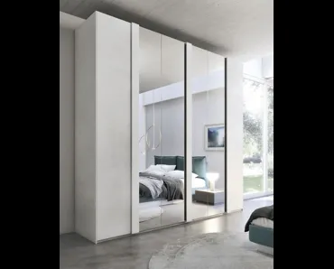 Armadio con ante battenti Quadro Format finitura cemento bianco e specchi centrali di S75