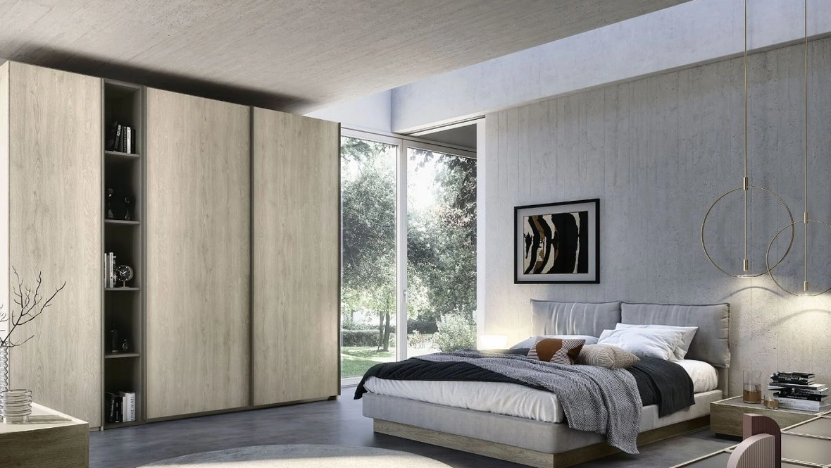 Armadio con 2 ante scorrevoli e un modulo laterale battente Quadro Steel Plan 90 di S75