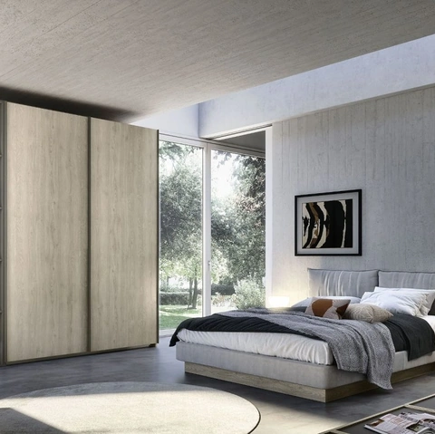 Armadio con 2 ante scorrevoli e un modulo laterale battente Quadro Steel Plan 90 di S75