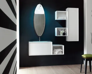 Mobile da Bagno sospeso laccato Bianco lucido con top in cristallo Bianco E-45 05 Arcom