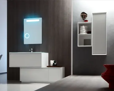 Mobile da Bagno a terra laccato Bianco opaco con top in cristallo Bianco E-45 06 di Arcom