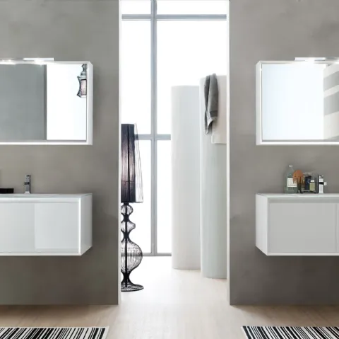 Mobile da Bagno sospeso laccato lucido con top in cristallo Bianco E-45 07 di Arcom