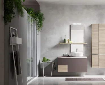 Mobile da Bagno sospeso in laccato opaco e legno di Larice E-Gò 04 di Arcom