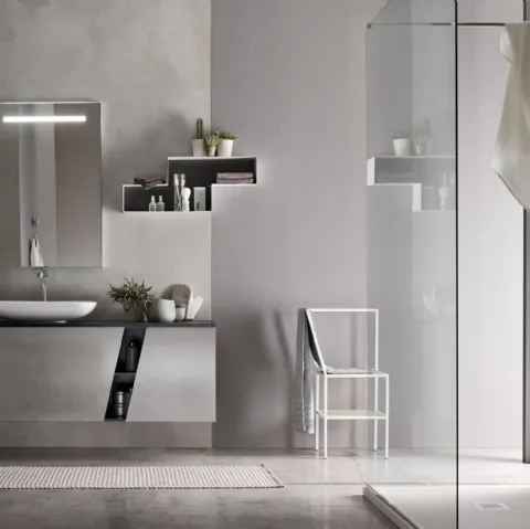 Mobile da Bagno sospeso laccato Platino con top in cristallo Fumo E-Ly 80 di Arcom