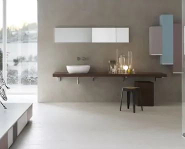 Mobile da Bagno con pensili laccati in vari colori e top in Rovere rigato Moka Goya 31 di Arcom