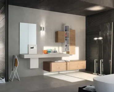 Mobile da Bagno sospeso La Fenice 15 in Rovere nodato naturale con top in Ecomalta di Arcom