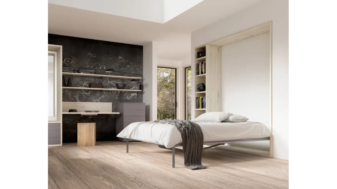 Camera salvaspazio con scrivania e letto aperto Room 150 di Zg Mobili