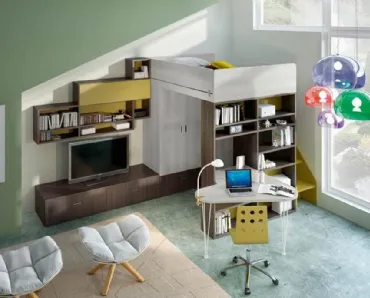Cameretta per Ragazzi 705A B a soppalco con zona living e zona studio di Ferrimobili