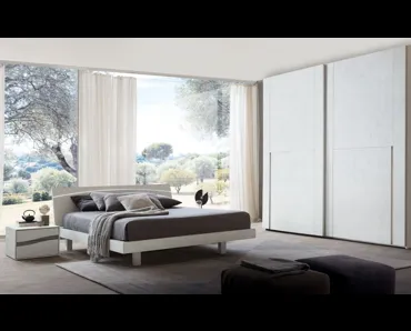 Comodino in finitura cemento bianco con maniglie in finitura olmo light Infinity Onda di S75
