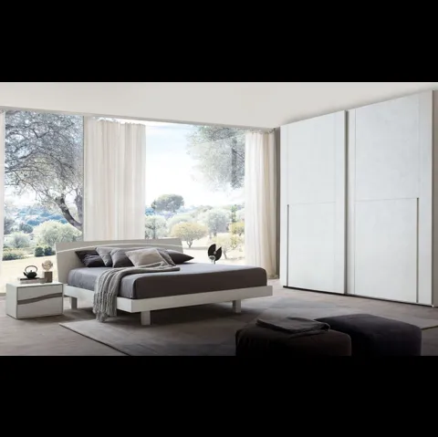 Comodino in finitura cemento bianco con maniglie in finitura olmo light Infinity Onda di S75
