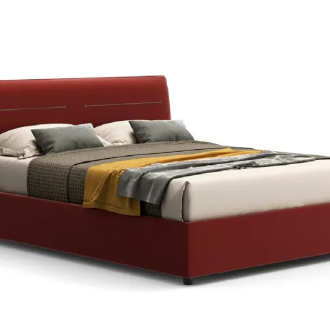 Letto matrimoniale in tessuto con testiera e box contenitore Asia di Novaluna
