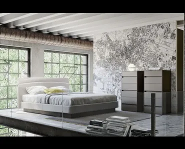 Letto in tessuto con testiera con luce a led Aurora di S75