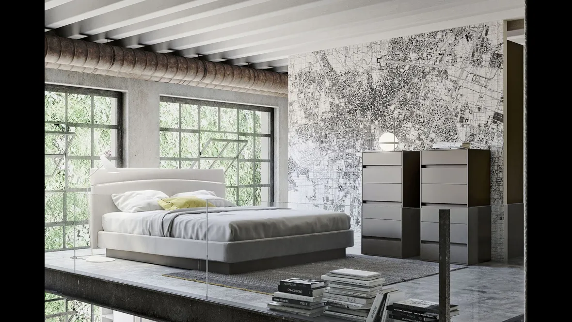 Letto in tessuto con testiera con luce a led Aurora di S75