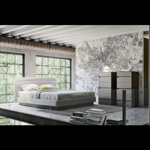 Letto in tessuto con testiera con luce a led Aurora di S75