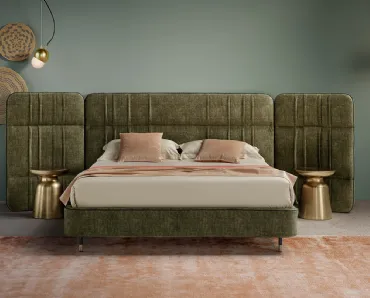 Letto in tessuto con testiera alta con cuciture verticali e moduli laterali opzionali Camelia di Novaluna