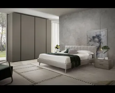 Letto con testiera in pelle imbottita e trapuntata Cross di S75
