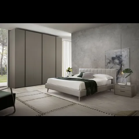 Letto con testiera in pelle imbottita e trapuntata Cross di S75