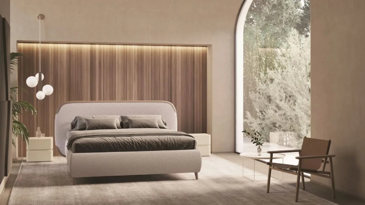 Letto contenitore con testiera imbottita Ines di Ergogreen