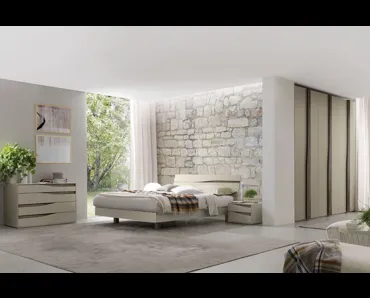 Letto in finitura creta e olmo dark con testiera con luce a led Infinity Eros di S75