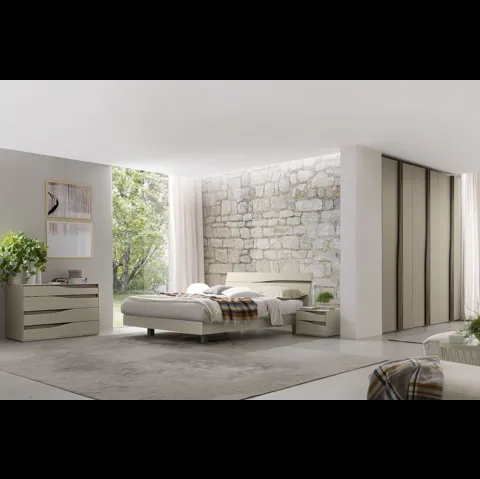 Letto in finitura creta e olmo dark con testiera con luce a led Infinity Eros di S75