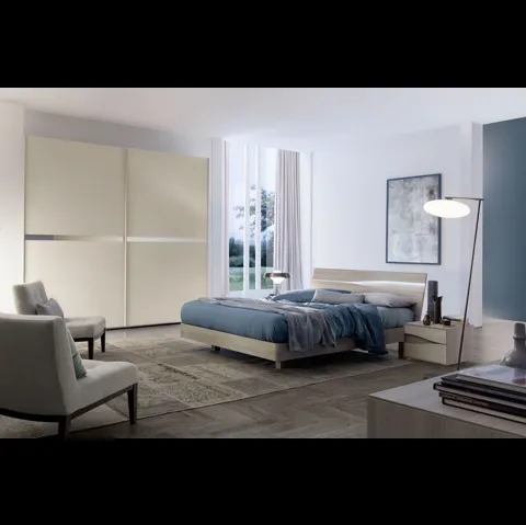 Letto con testiera in melaminico olmo light Infinity Sirio di S75