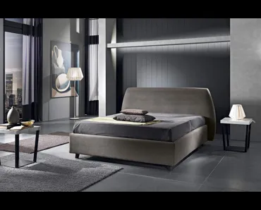 Letto delicatamente stondato con testiera in tessuto imbottito Nicholas di MaxHome