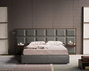 Letto in pelle con testiera tridimensionale imbottita Boiserie di Novaluna