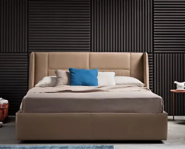 Letto in tessuto con testiera avvolgente con impunture geometriche Maya di Novaluna