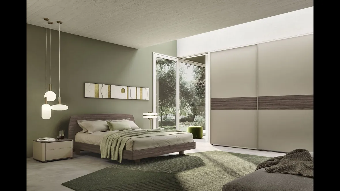Letto con testiera in finitura olmo dark Oasi di S75