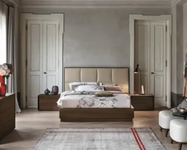 Letto Prestige con testiera imbottita rivestita in ecopelle di Tomasella