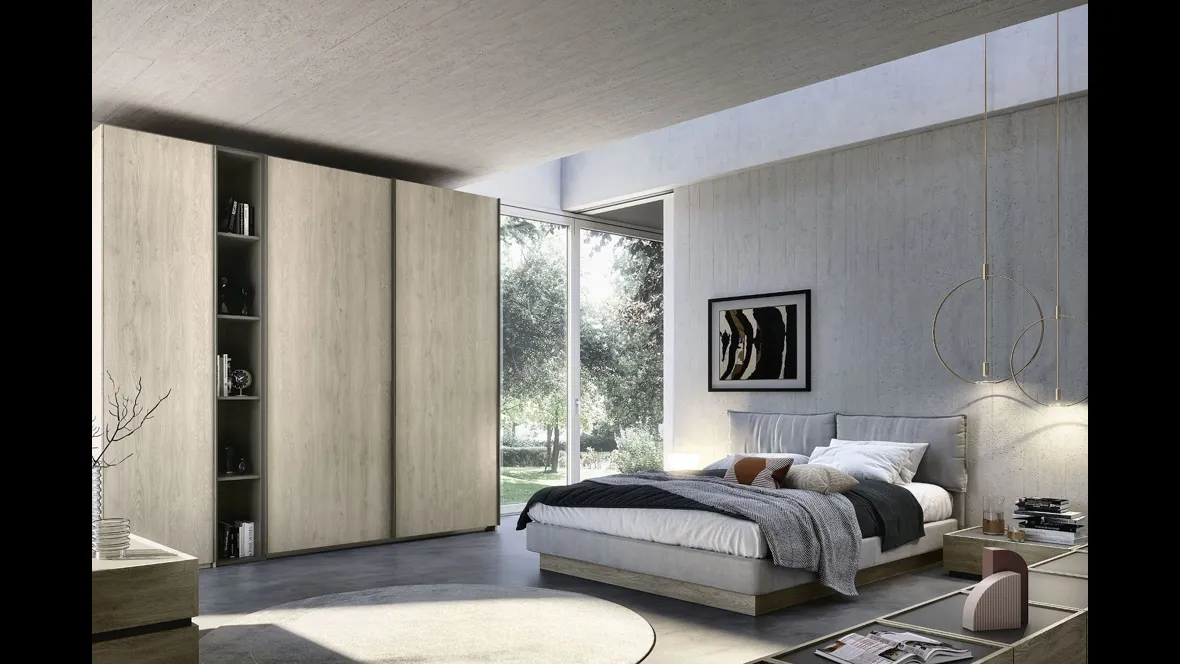 Letto imbottito in tessuto grigio con testiera Relax di S75