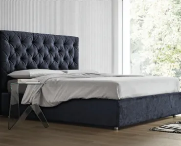 Letto in tessuto con testiera trapuntata e box contenitore Morfeo di Rigosalotti