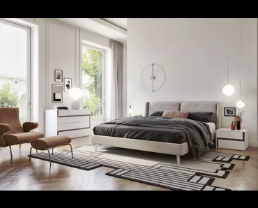 Letto imbottito in tessuto con testiera Flap di S75