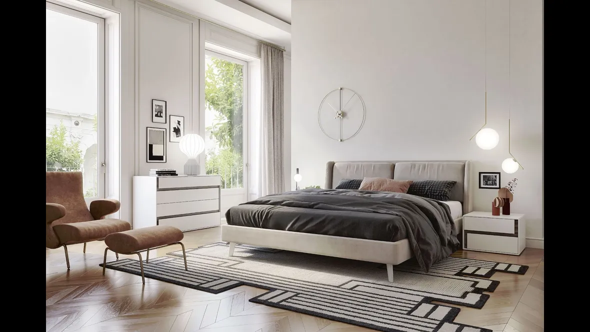 Letto imbottito in tessuto con testiera Flap di S75