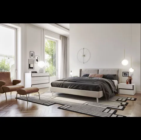 Letto imbottito in tessuto con testiera Flap di S75