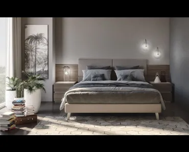 Letto in tessuto con testiera Jolly con 4 pannelli imbottiti di S75