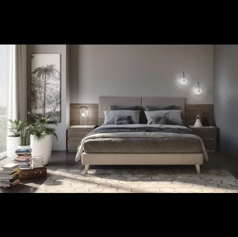 Letto in tessuto con testiera Jolly con 4 pannelli imbottiti di S75