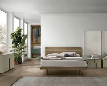 Letto con testiera Joker in materico noce ambra di Tomasella