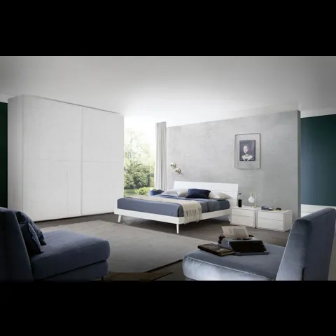Letto con testiera in finitura cemento bianco Wall di S75