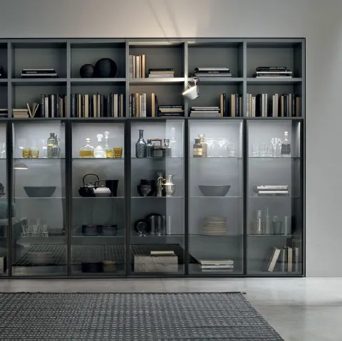 Libreria Atlante UNIT AT218 in materico rovere sabbia con grafica artistica di Tomasella