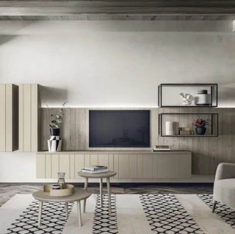 Parete Attrezzata in legno finitura Argilla M01 Maestrale 03 di Scandola