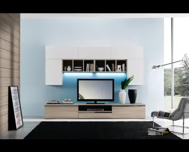 Parete Attrezzata finitura bianco opaco e olmo light Spot Irma 01 di S75