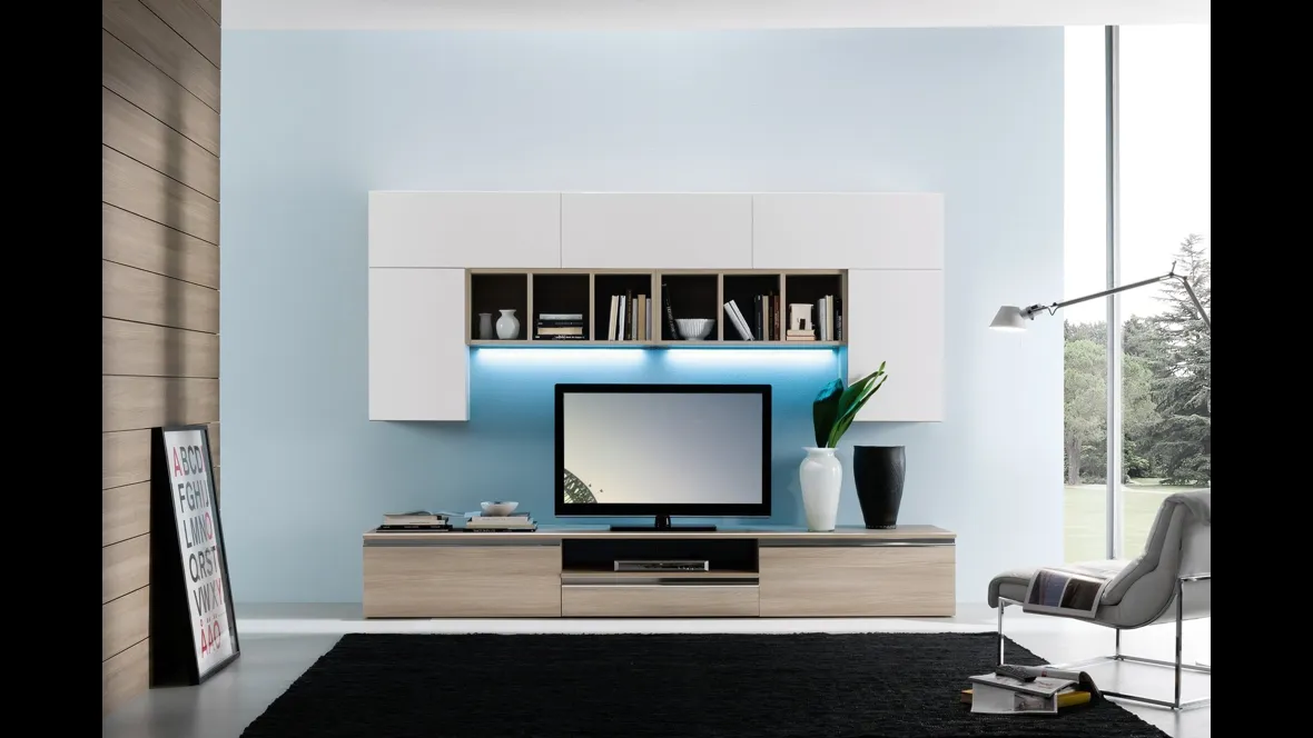 Parete Attrezzata finitura bianco opaco e olmo light Spot Irma 01 di S75