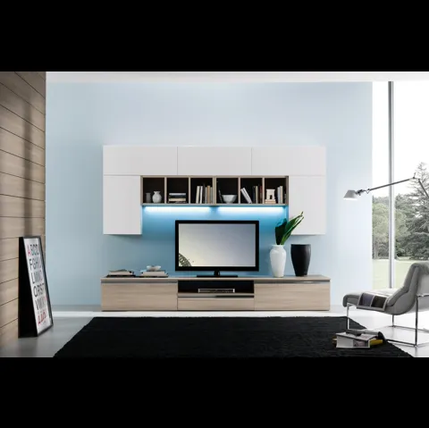 Parete Attrezzata finitura bianco opaco e olmo light Spot Irma 01 di S75