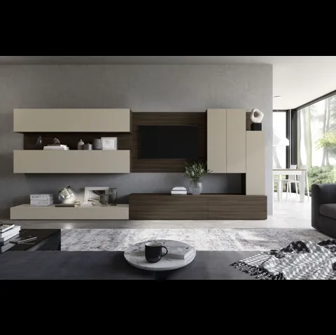 Parete Attrezzata in laminato Fenix finitura olmo dark e castoro ottawa Soft Futura 01 di S75