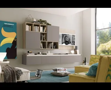 Parete Attrezzata sospesa nelle finiture grigio Londra e olmo light Soft Futura 03 di S75