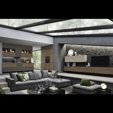 Parete Attrezzata sospesa in finitura eucalipto e beige Spot Chloè 02 di S75