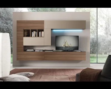 Parete Attrezzata in finitura eucalipto e fenix castoro Spot Chloè 03 di S75